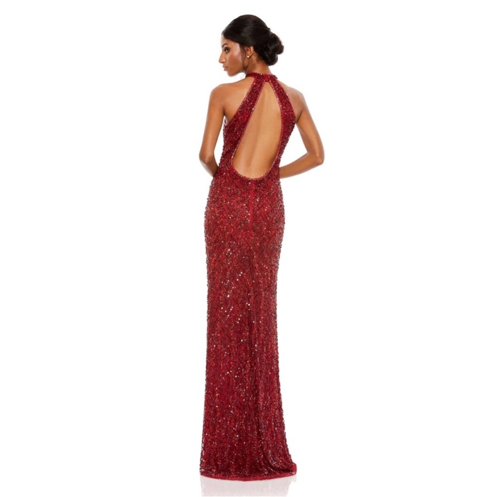 Mac Duggal 4112 Embellished Sequin Halter Backless Column Gown Garnet size 2 - Picture 5 of 6